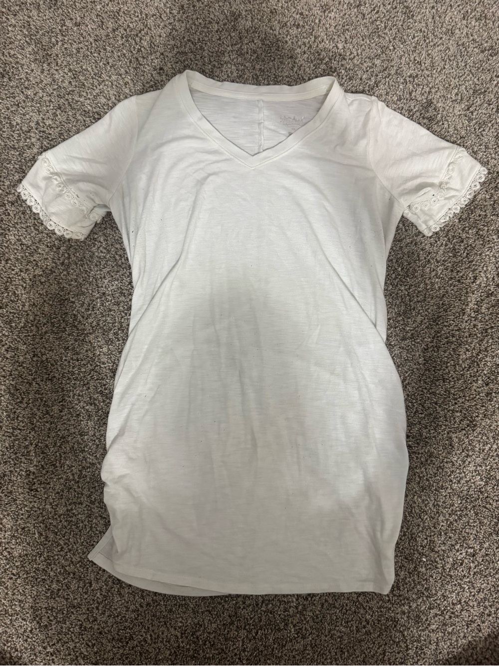 Isabel Maternity White V-Neck Short Sleeve Top with Lace Trim